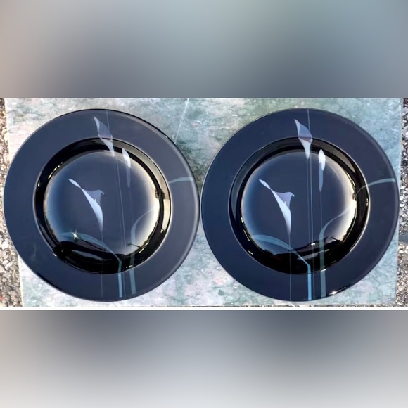 Vintage (set of 2) Discontinued Mikasa Galleria OPUS BLACK 9.5" Soup Salad Bowls - Picture 6 of 10